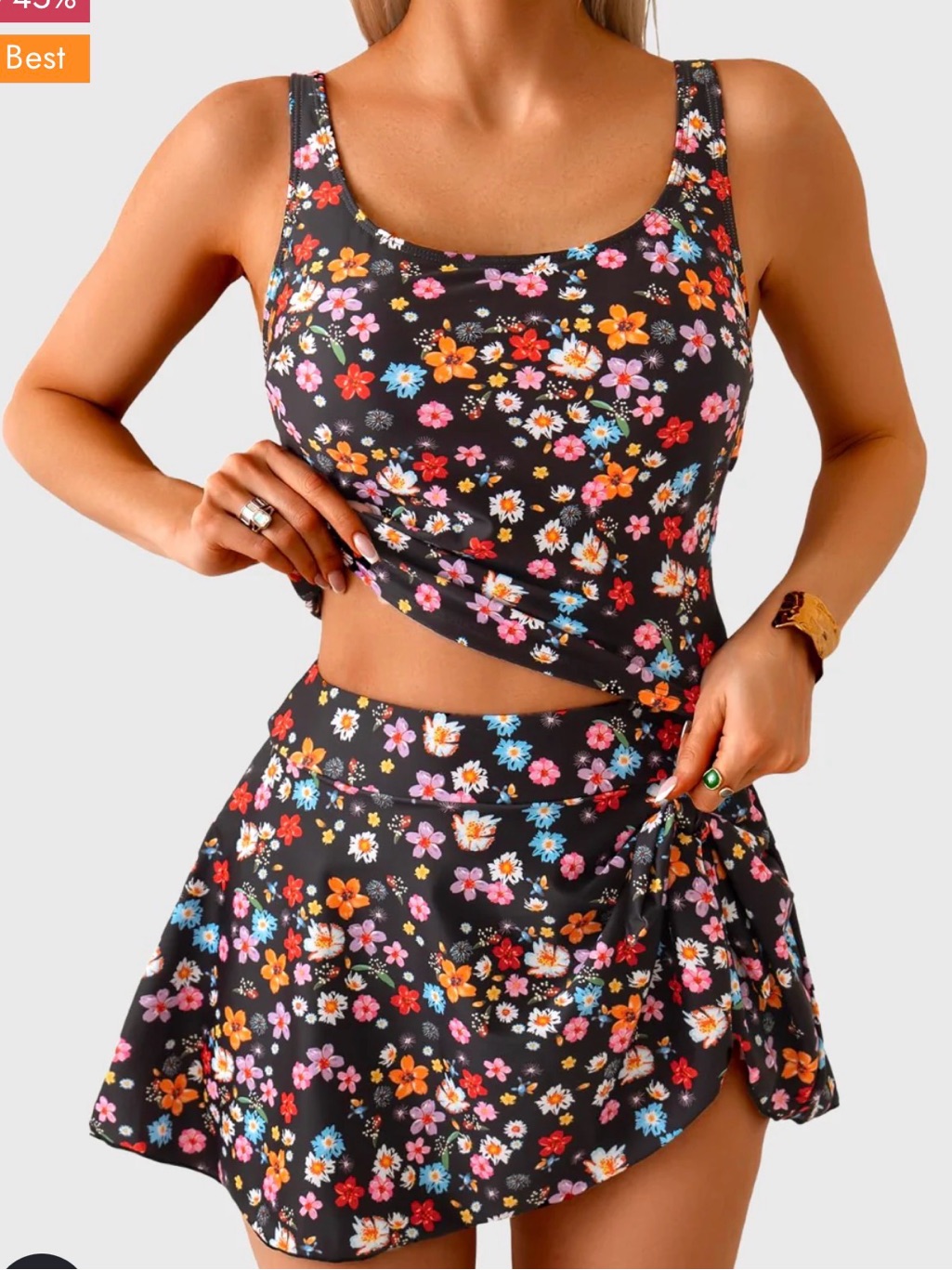 Eomenie Floral Tank Top And Skirt Set Black Multi Size Xxl